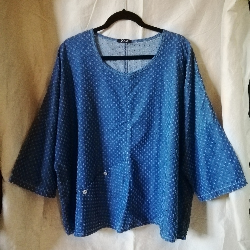 Lace perforated light denim Tunic 1 2 3 X